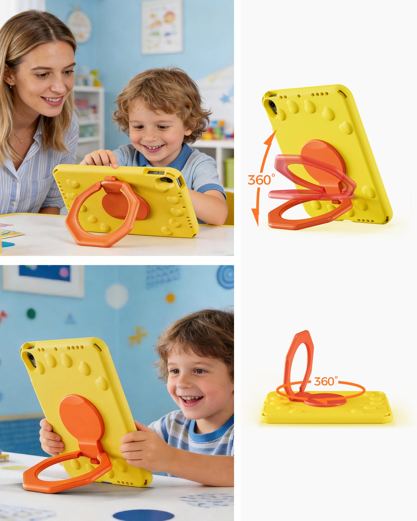 ProCase Funda Infantil para iPad 11/10.9 Pulgadas (A16 2025, 10ª Gen 2022, Air 11" M3/M2 2024-2025, Air 10.9" 5ª/4ª Gen 2020-2022), Antigolpes con Soporte para Lápiz - Amarillo