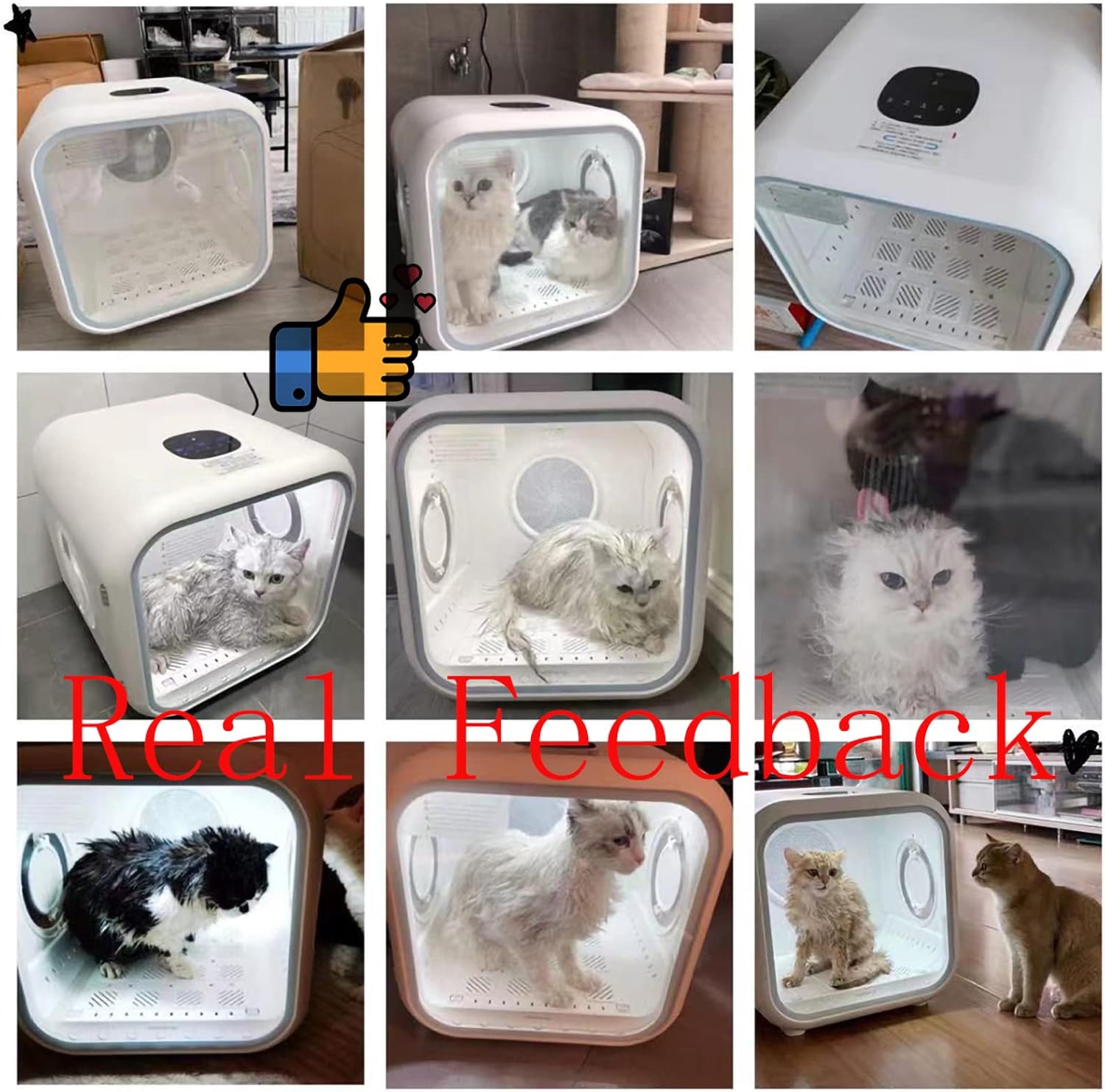 KLUFO Fully Automatic Pet Cat Hair Drying Box,Constant Temperature Cat Hair Dryer Dog Hair Dryer,Fast Drying Transparent Window Over Temperature Protection