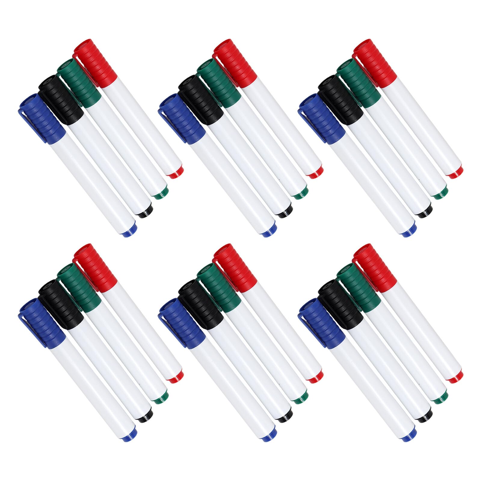 PLAFOPE 24 Piezas Marcadores de Pizarra de Borrado en Seco 24 Piezas, Tinta de Secado Rápido, Colores Negro Rojo Azul Verde, Rotuladores para Oficina, Aula y Cafetería