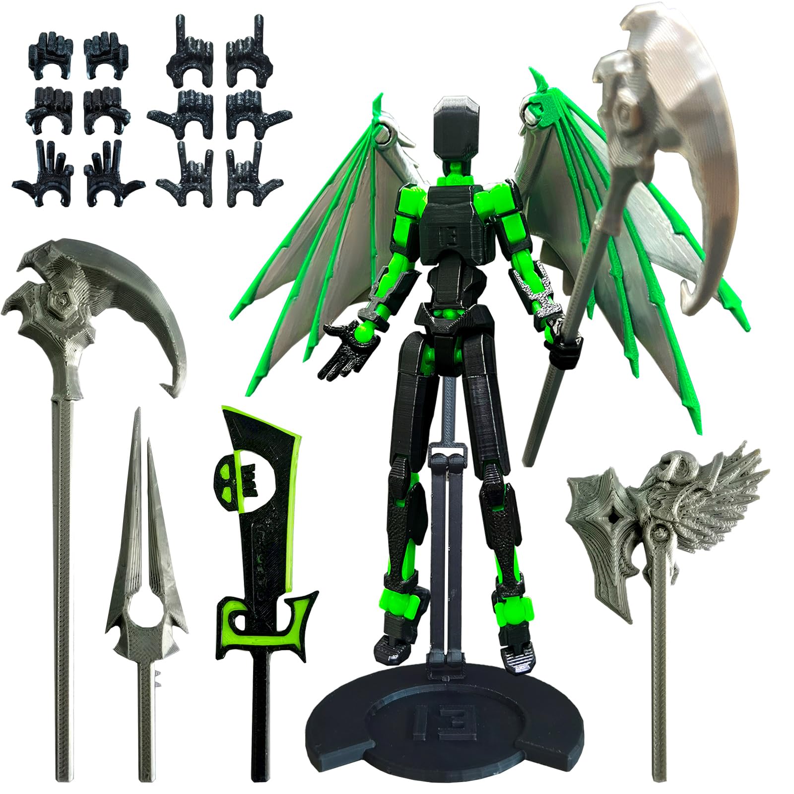 T13 Demon Action Figure with Multiple Accessories,Assembled Titan 13 Desktop Decorative Toy,3D Printed Multi-Jointed Dummy 13 Figure with Bracket