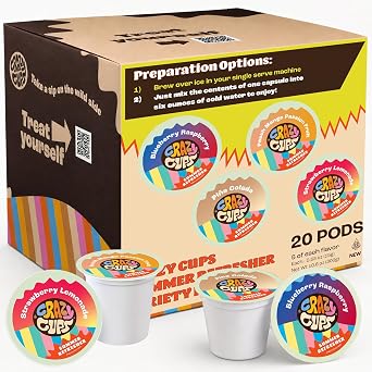 Crazy Cups Summer Refreshers Variety Pack Drink Mix Pods, Brew Over Ice Fruity Beverage Capsules for Single Serve Machines, 4 Flavor Variety, 20 Count