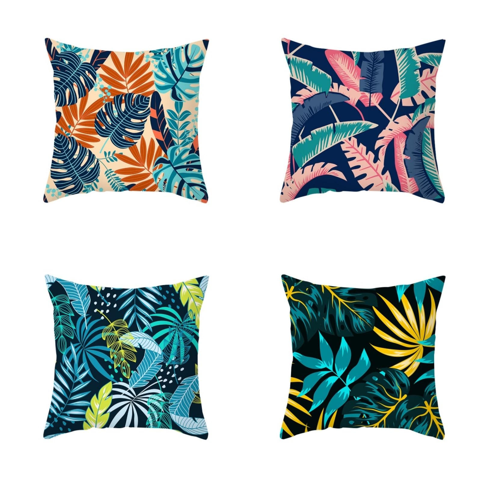 Housse de coussin 50x50 en lin aux motifs de plantes tropicales lot de 4