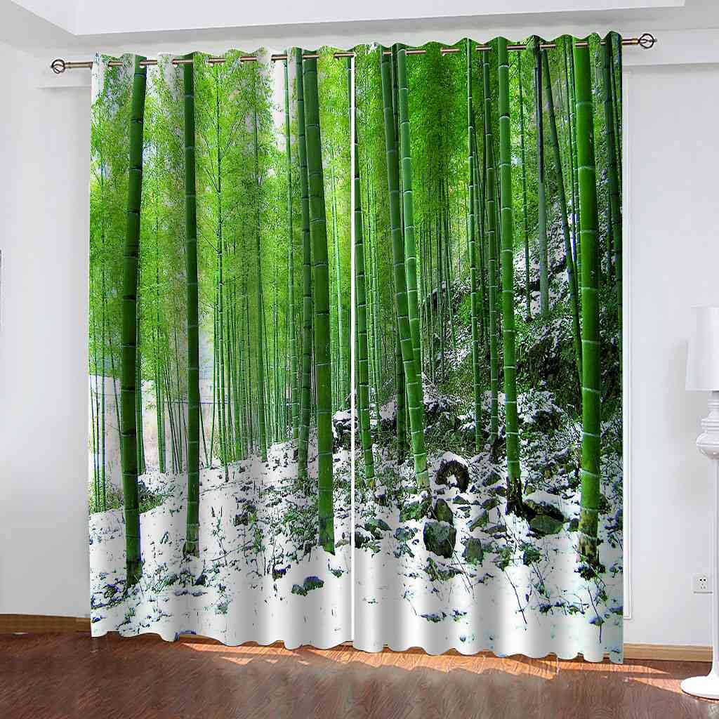 Rideau de salon et chambre d'amis scène de neige forêt bambou occultant 200x160