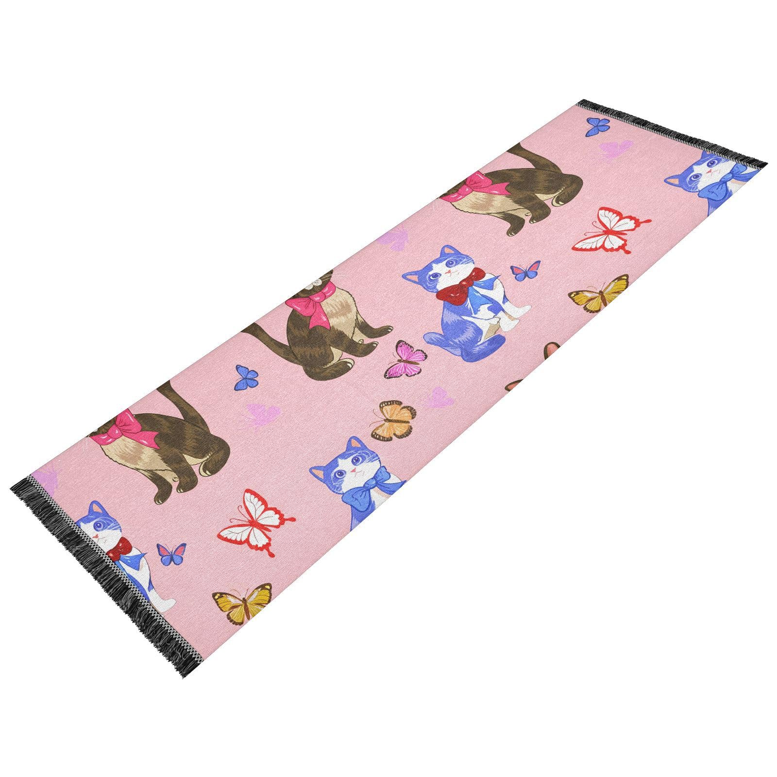 Cats Butterflies Lightpink Runner Rug for Hallways Kitchen Rugs Washable Rug for Hardwood Bedroom Entryway 72 * 23.5 in