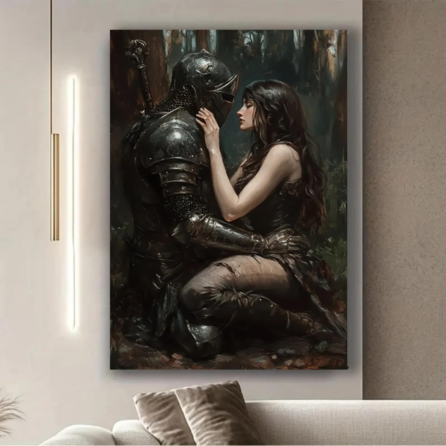 ghriwlax Knight and Maiden Wall Decor, Medieval Fantasy Canvas, Romantic Knight Art Painting, Gothic Home Decor(30x40cm/No frame)