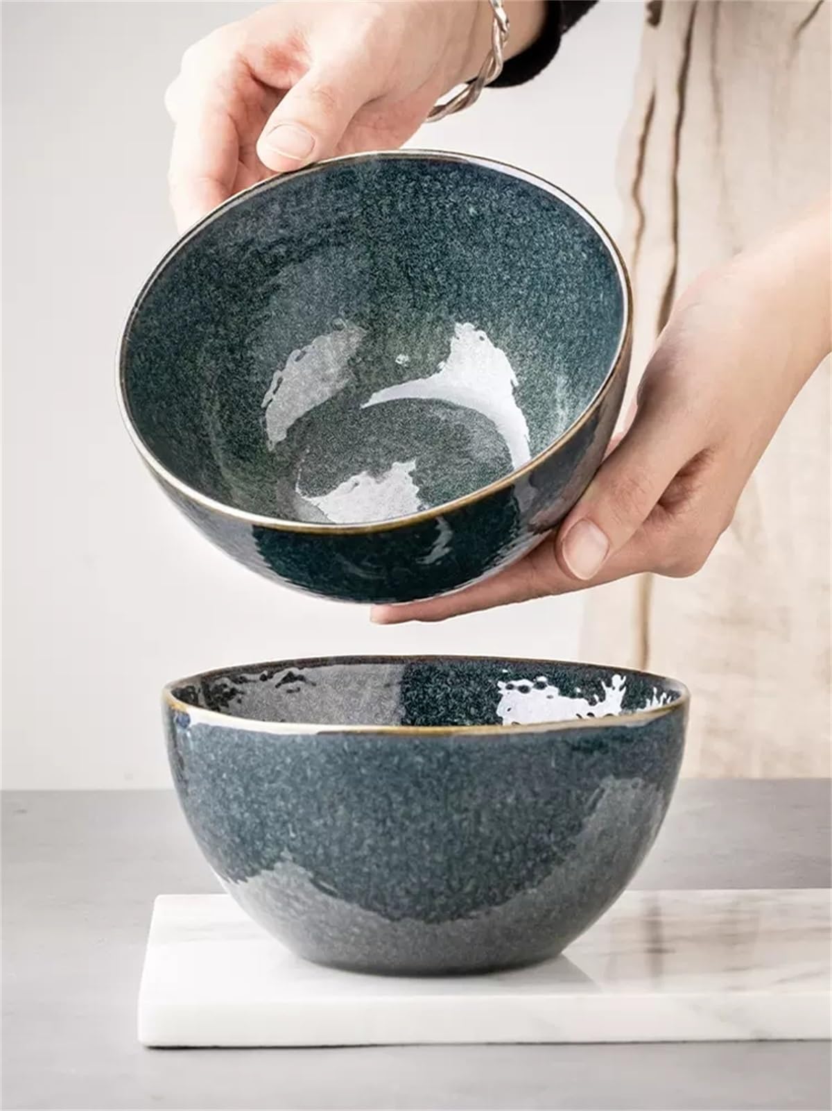 25oz Cereal Bowls, 1Pc/2Pc Porcelain Pasta Bowls Deep Soup Bowls, Blue Bowl for Kitchen Ceramic Bowls for Cereal Soup Oatmeal Salad, Dishwasher & Microwave Safe (Color : 2Pcs)