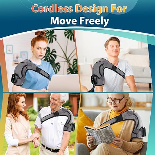 Miniatura 4 de Almohadilla térmica de hombro portátil inalámbrica y masajeador, envoltura de hombro con vibración de calefacción, soporte de hombro para aliviar el