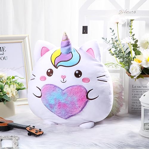Miniatura 5 de Almohada de felpa de caticornio de 14 pulgadas, lindo unicornio y gato, almohada de peluche suave para cumpleaños, día de San Valentín, fiesta,