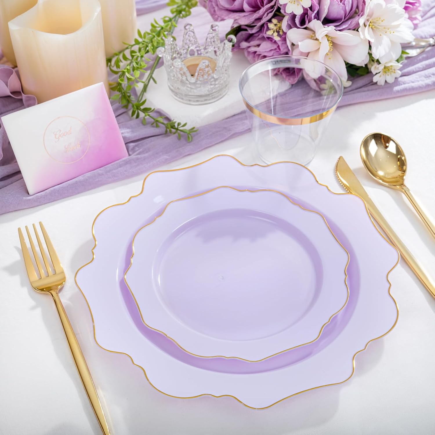 WDF 175Pcs Purple Plates Disposable - Lavender Plastic Plates 25guest Plastic Dinnerware Ideal for Birthday Party/Wedding/Spring/Picnic/Mother's Day