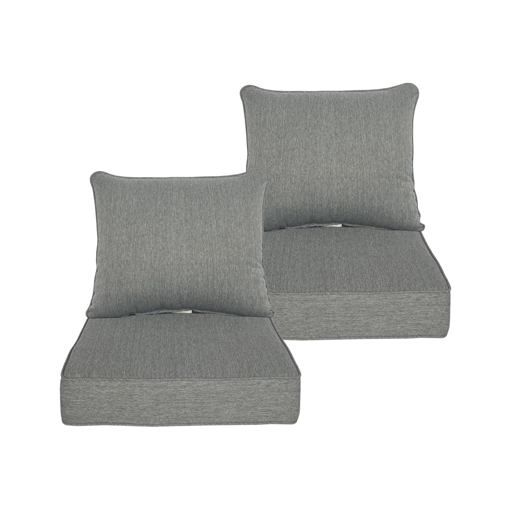 22x24 inch Outdoor/Indoor Deep Seat Patio Cushions Set of 2 Deep Seat Bottom Resilient Foam Filling with Zipper Stain-Resistant UV Resistant Weather Resistant Gray