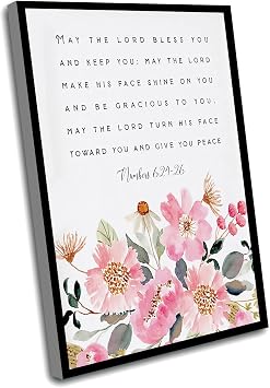 Windrain Farmhouse Wall Decorations,May The Lord Bless You And Keep You Printable,6 24 26,Scripture Wall Art Women Watercolor Floral Bible Verse Christian Wall Art,8x12 Inch Framed Wall Art, white 3