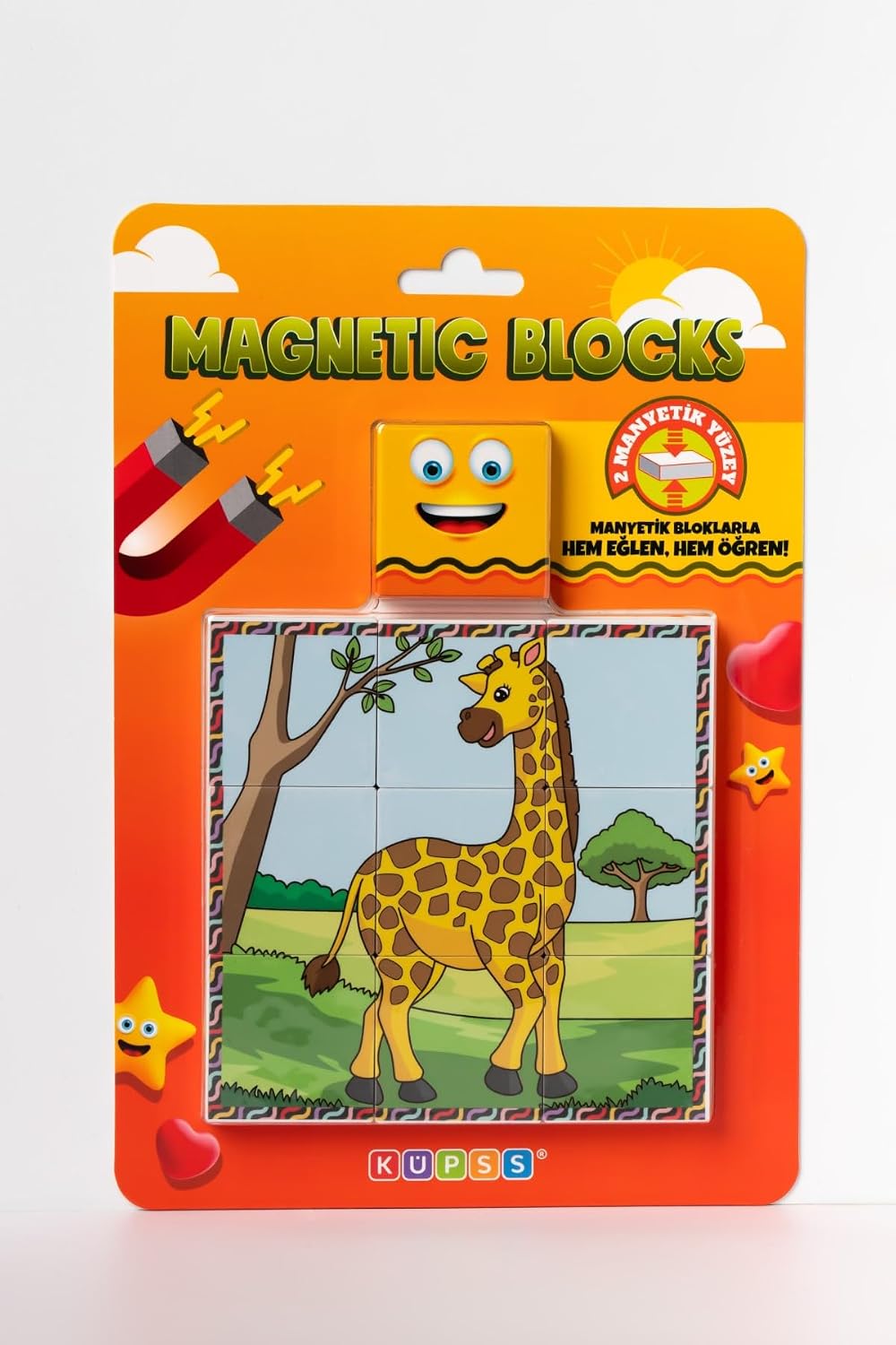 KÜPSS Manyetik Blok Çift Taraflı 9 Parçalı Mıknatıslı Puzzle 2 Görsel Zürafa-Fil YapBoz
