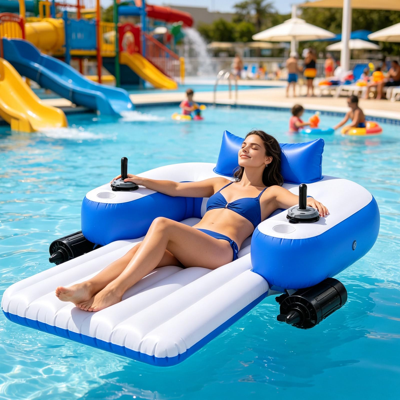 Flotador Motorizad(Mujeres Y Hombres), Flotador De Tumbona De Piscina Motorizado Eléctrico Con Control Joystick,Tapete Flotante De Pvc Suave, Para Lagos Y Fiestas Al Aire Libre Rechargeable-B