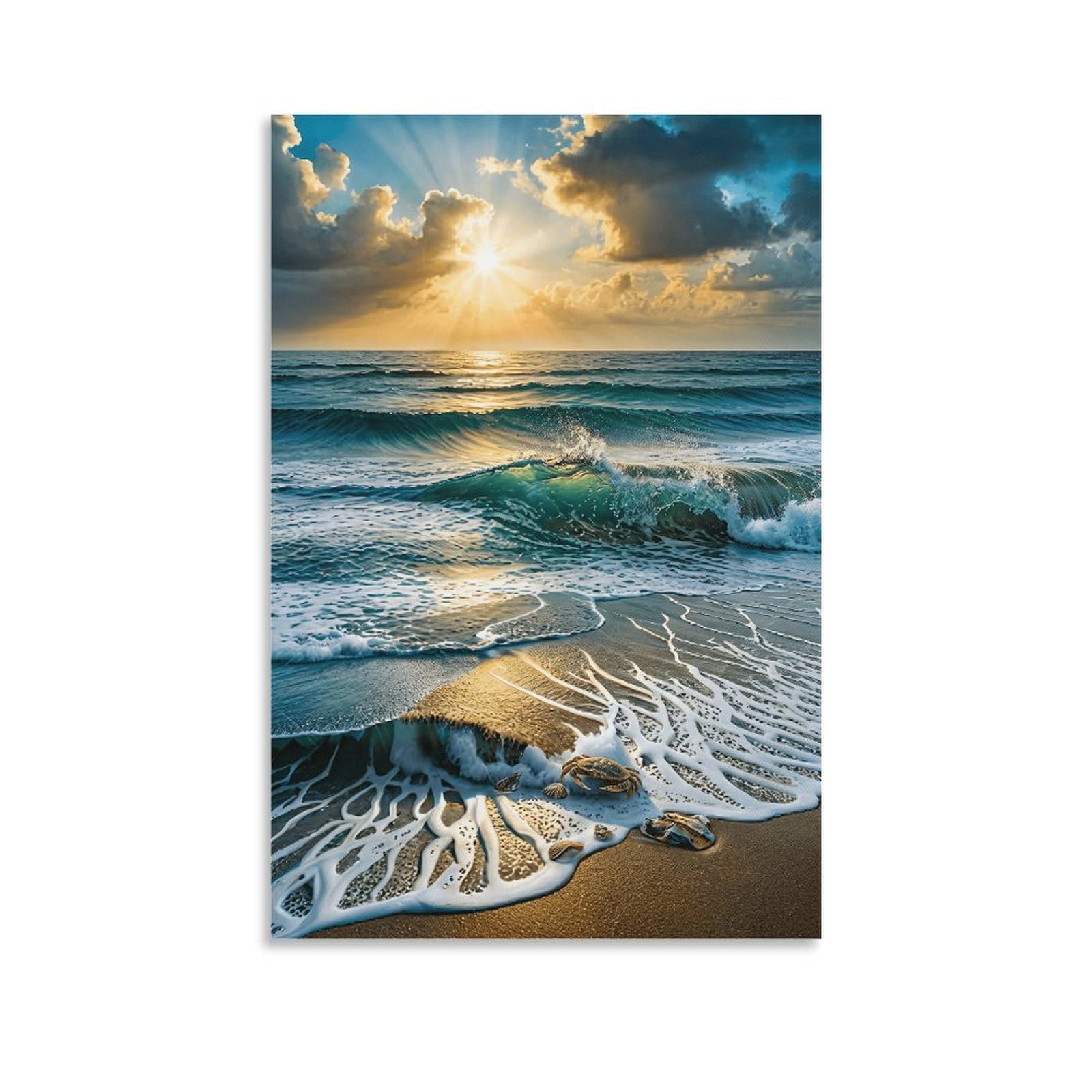 XPASHIQWC Sunrise Beach Wave Poster Artwork Giclee Canvas Prints Modern Wall Art Picture Wall Hanging for Office Gym Living Room Decor 20x30inch(50x75cm)