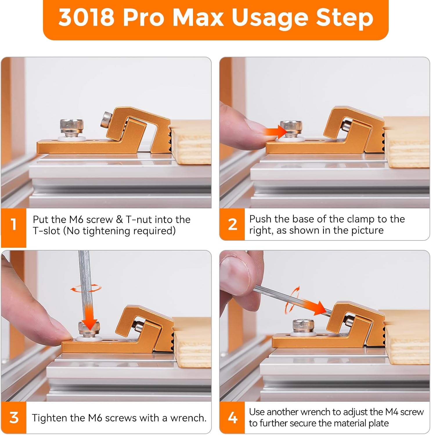 Aluminum Tiger Claw Clamp, Low-Profile Side Hold-Down, Compatible with LUNYEE 3018 Pro Max / 3018 Pro Ultra, Fits T-Track and Perforated CNC Worktables for Secure Machining
