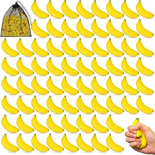 100 Pcs Banana Stress Relief Toys Fidget Anxiety Toys Tiny Foam Squishy Banana Mini Fidget Toys Mini Stress Balls with Storage Bag for Adult Anxiety Relief School Carnival Reward Party Favors Supplies
