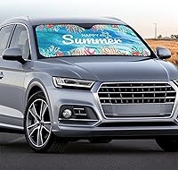 Vista 3 de Renewold Parasol plegable para ventana delantera de automóvil, diseño de verano feliz, bloquea los rayos UV y el calor solar, parasol universal