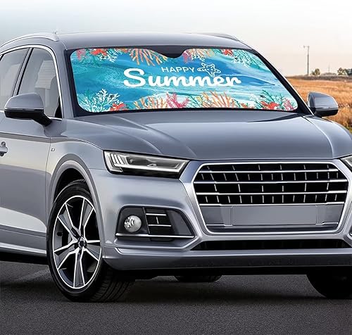 Miniatura 3 de Renewold Parasol plegable para ventana delantera de automóvil, diseño de verano feliz, bloquea los rayos UV y el calor solar, parasol universal