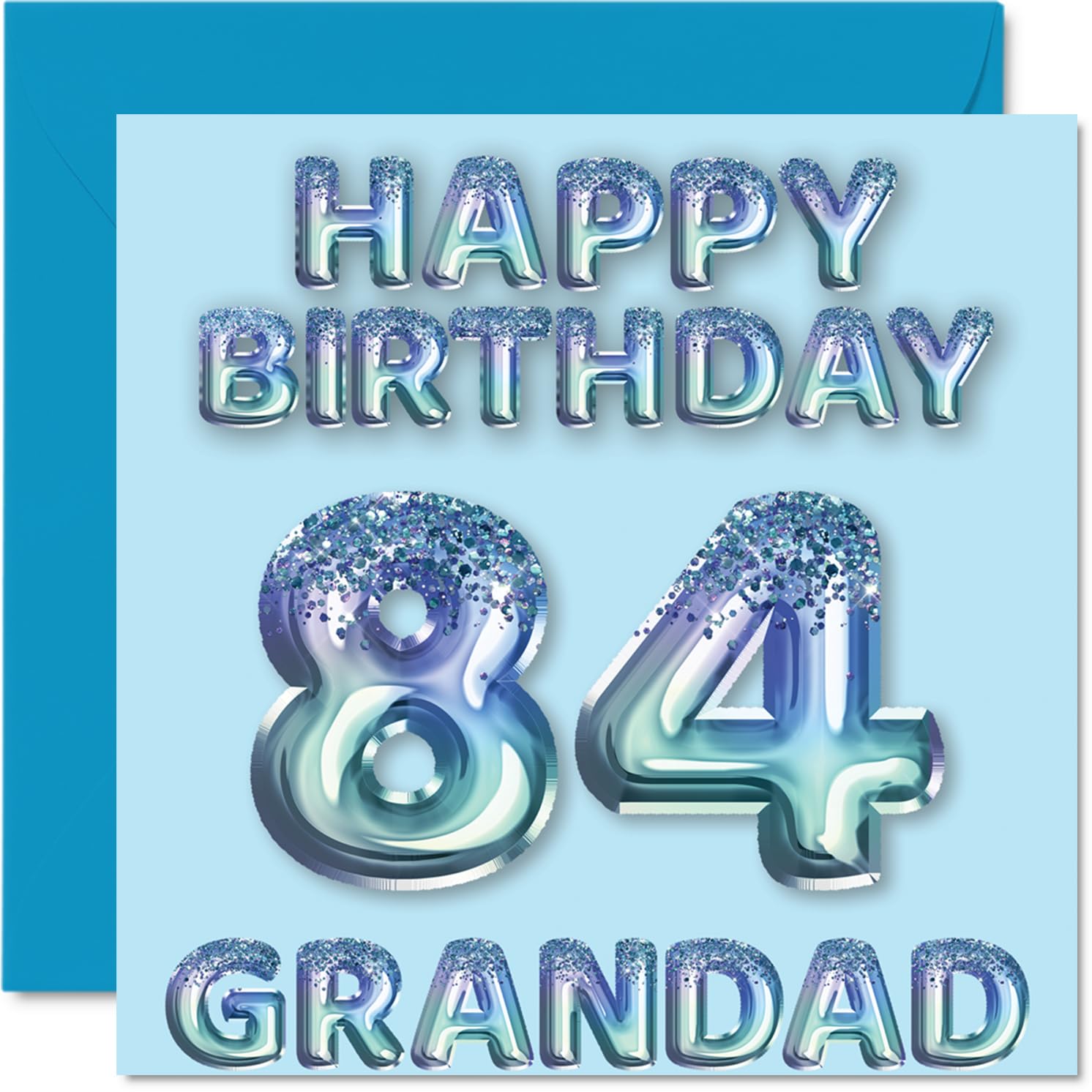84th Birthday Card for Grandad - Blue Glitter Party Balloons - Happy Birthday Cards for 84 Year Old Grandad from Grandson Granddaughter, 145mm Bday Greeting Cards Gift