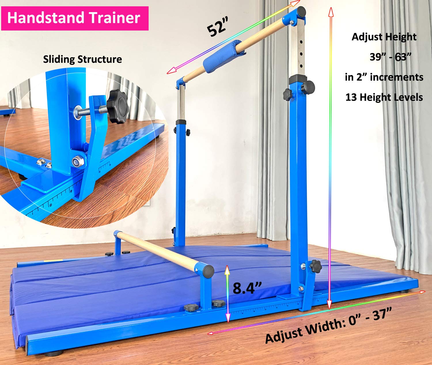 MARFULA Adjustable Gymnastics Bar Kip Bar with Fiberglass Rail & 304