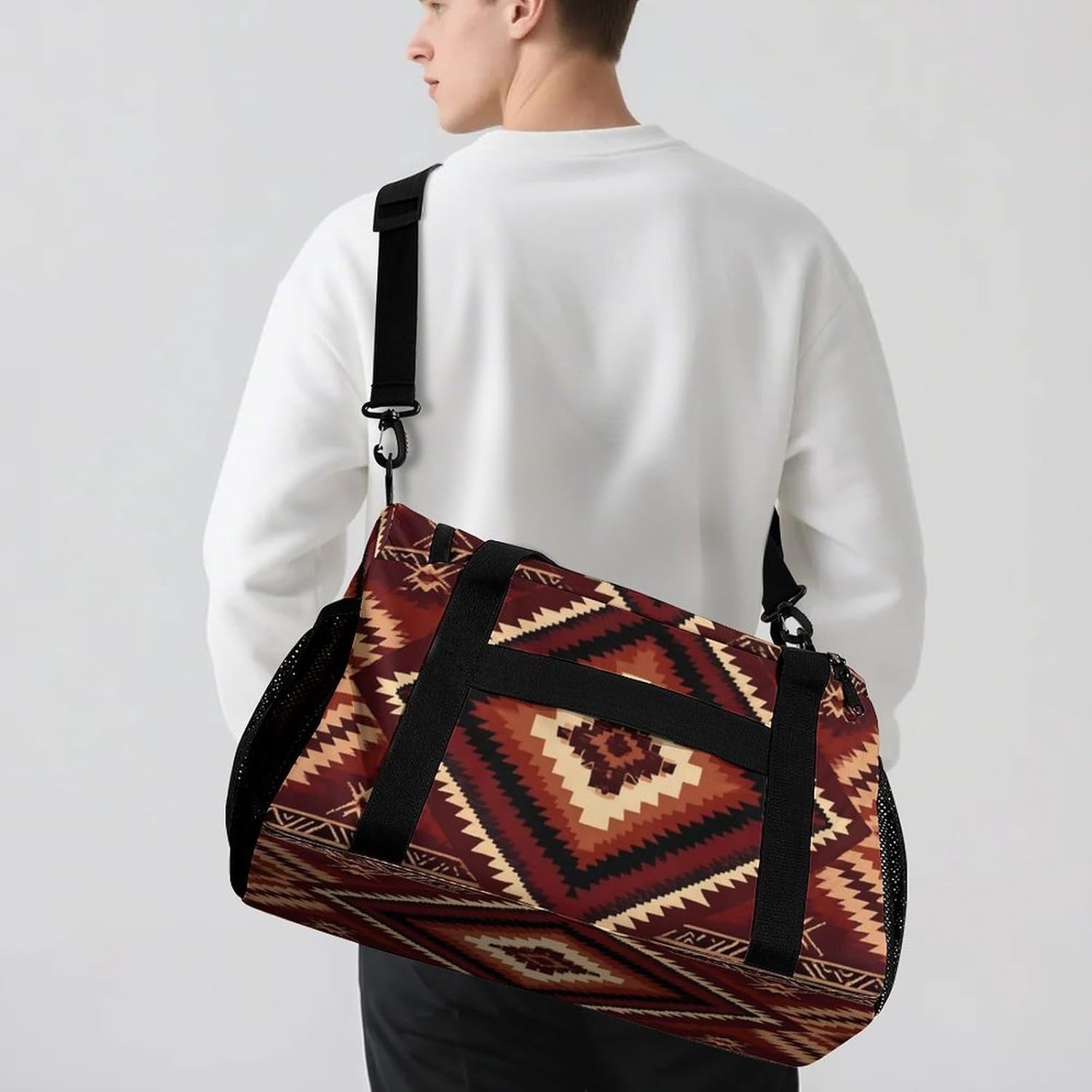 Foldable Travel Duffel Bags for Men Women Lightweight Carry On Bag Aztec Red Weekender Yoga Gym Bag