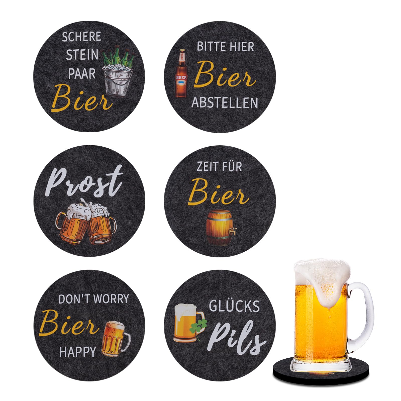 Bier Untersetzer Filz, 6 Stück Untersetzer Set Filz Bier mit Srüchen Glasuntersetzer Getränkeuntersetzer, Oktoberfest Bayrisch Geschenk, Oktoberfest Tischdeko für Mottoparty