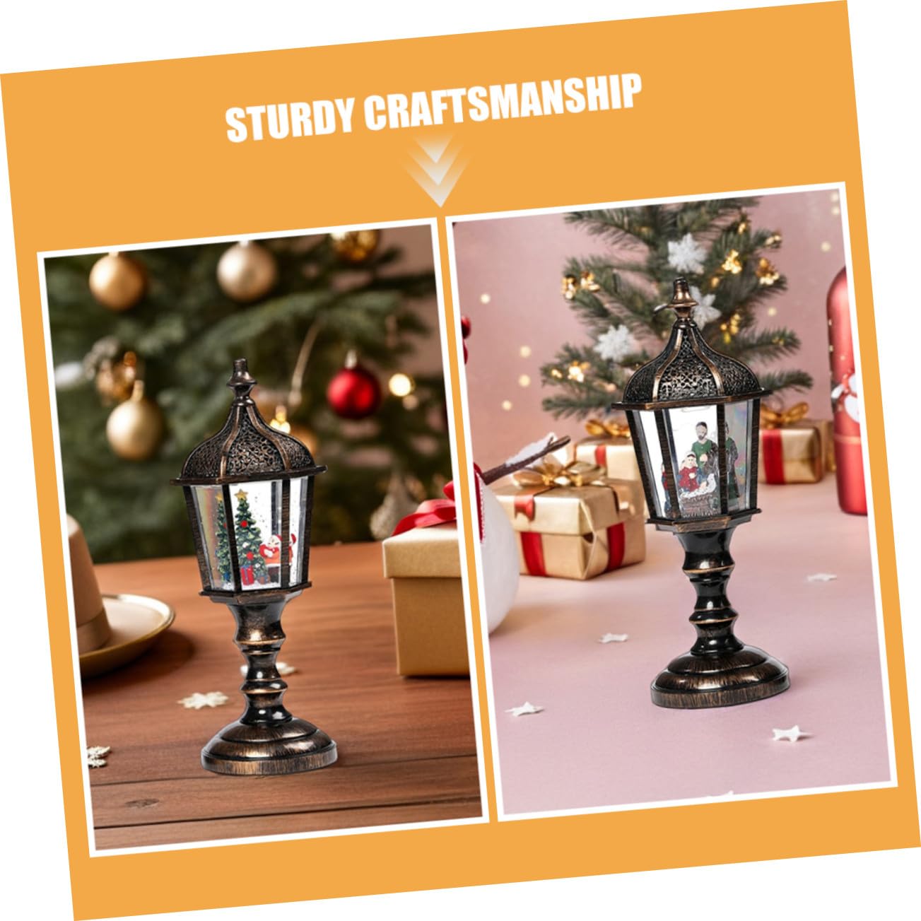 2pezzi Lanterna di Natale Illuminata in Resina Musica Luce Decorativa da Tavolo per Feste Natalizie Opzione Alimentazione USB o Batteria Ornamento da Tavolo Luminoso per Casa