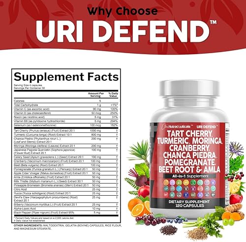 Miniatura 4 de Clean Nutraceuticals Cápsulas de extracto de cereza ácida con cúrcuma, moringa, arándano, chancapiedra, apio, quercetina, ACV, granada,