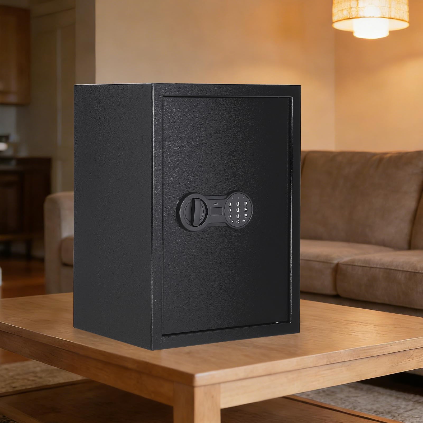 Garvee Caja de seguridad de acero con doble sistema de cierre, caja fuerte con resistente al fuego, impermeable, alarma, compartimento extraíble, montaje en pared/suelo, para dinero, joyas, documentos