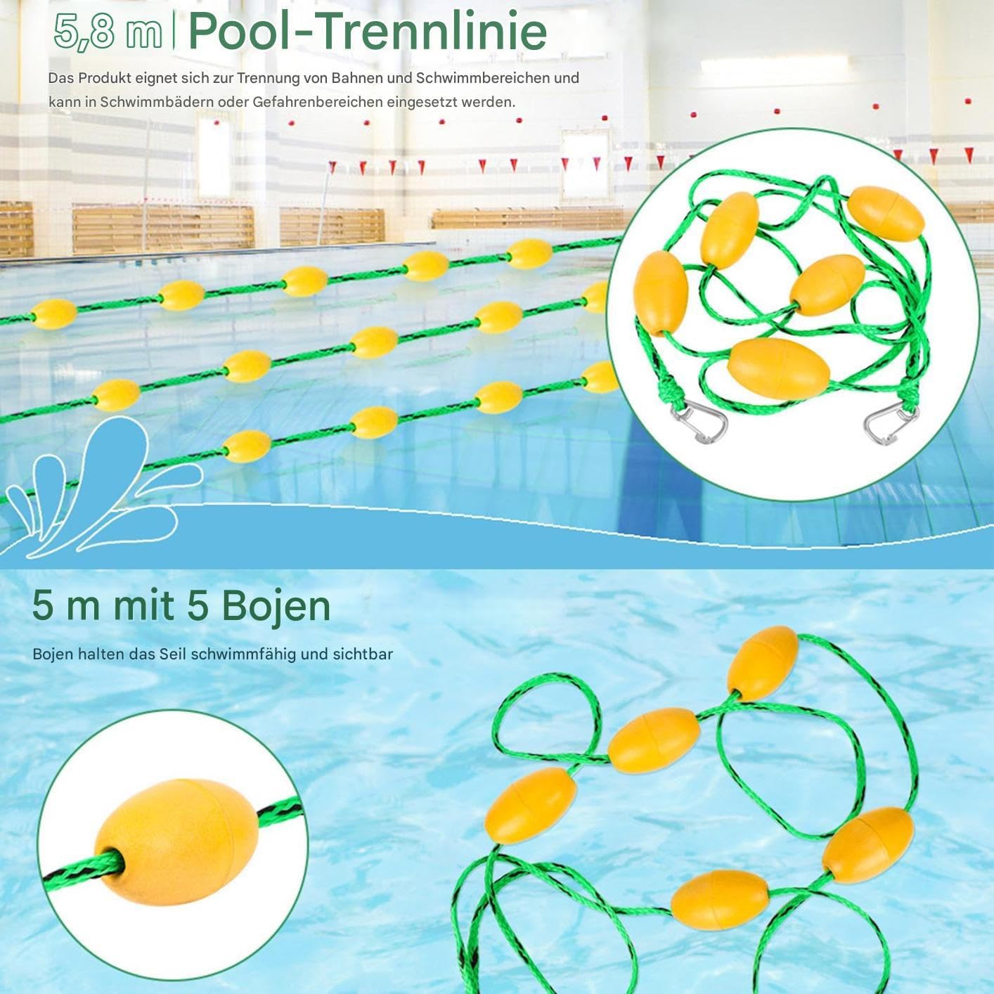 High Visibili Bezpieczna lina do basenu z pływakami i Hoo | Lifeline dla dzieci, dorosłych i początkujących | tial Outdoor Swimming Pool Safe Equint