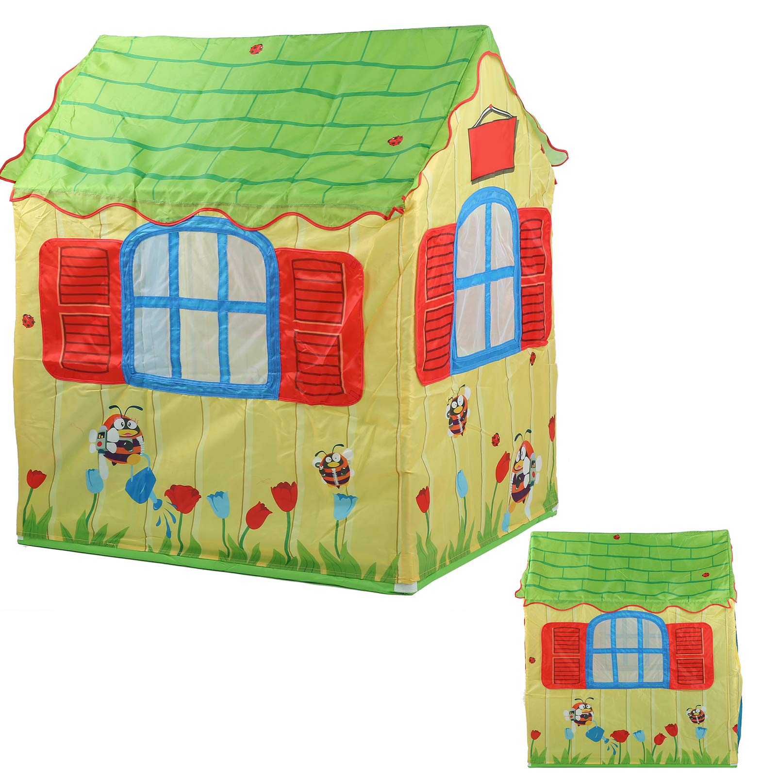 Tende da Gioco Casetta da Gioco Pieghevole per Interni Ed Esterni per Bambini, Tenda Spaziosa e Leggera in Poliestere 190T, Gialla e Verde, 100 X 75 Cm