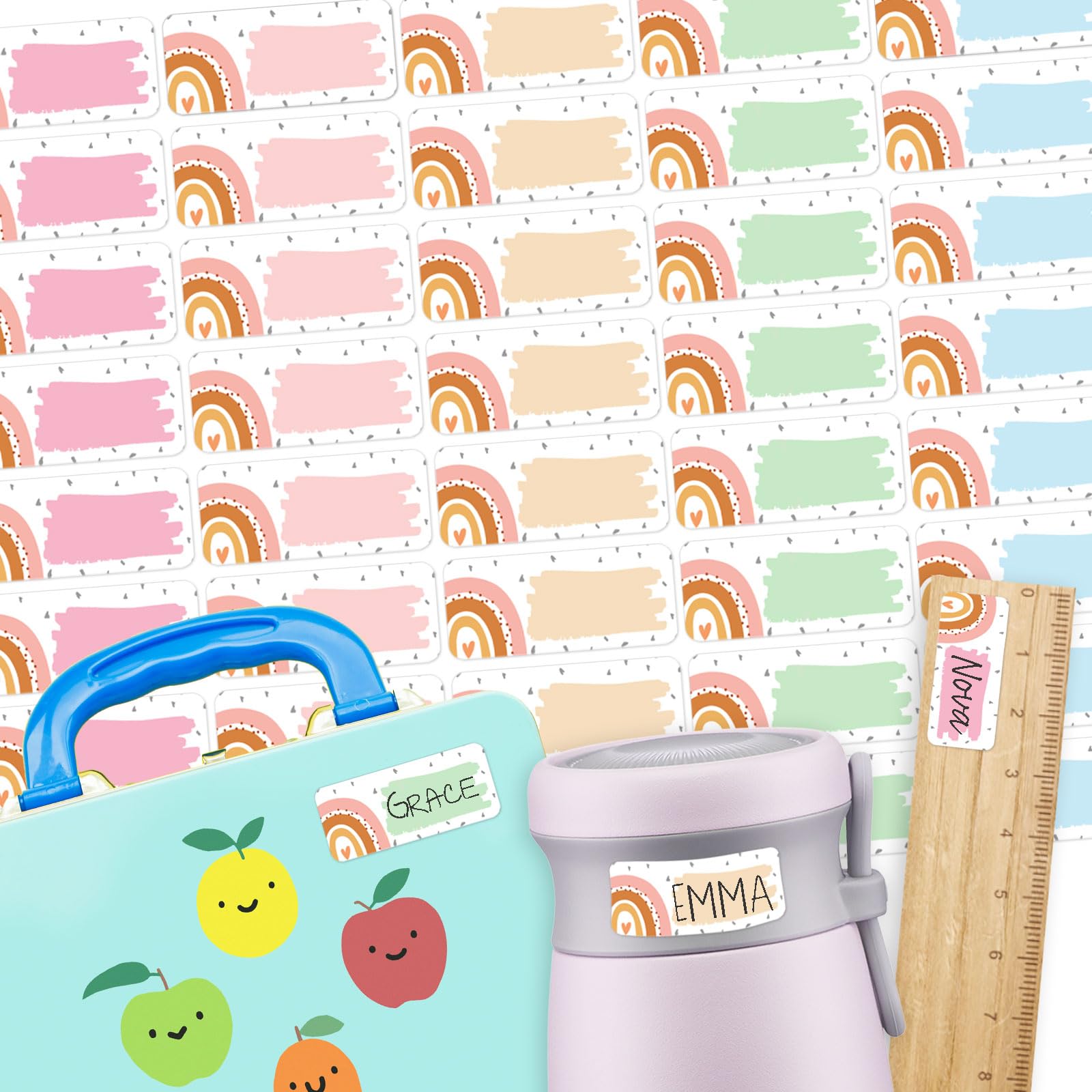 BETESSIN Etiquetas Adhesivas Escolares, 200pcs Pegatinas de Nombre para Marcar Objetos, Etiquetas Colores Libros Cuadernos Lápices para Vuelta al Colegio Niños Niñas