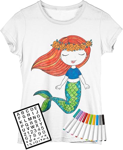 DaVinci in You Camisa para colorear para niñas - Kit con 10 marcadores de tela y plantilla del alfabeto (Mermaid, 89)