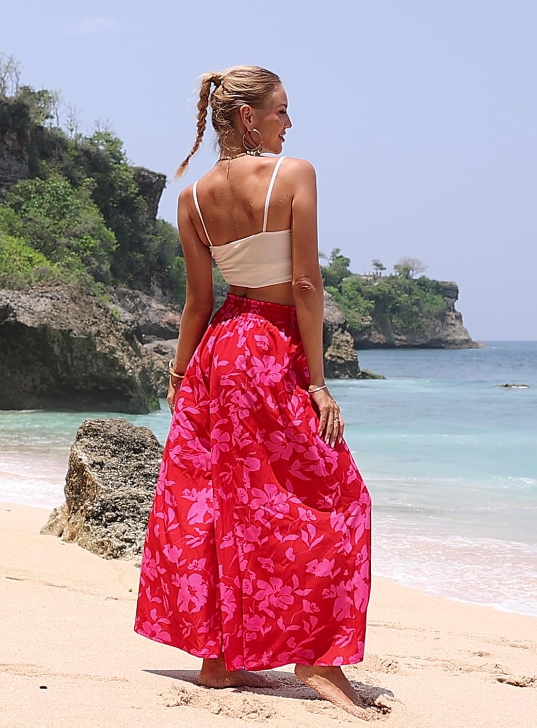 SimpleFun Women's Palazzo Pants Boho Floral Wide Leg Trousers Summer Beach High Waisted Flowy Pants with Pockets - Image 6