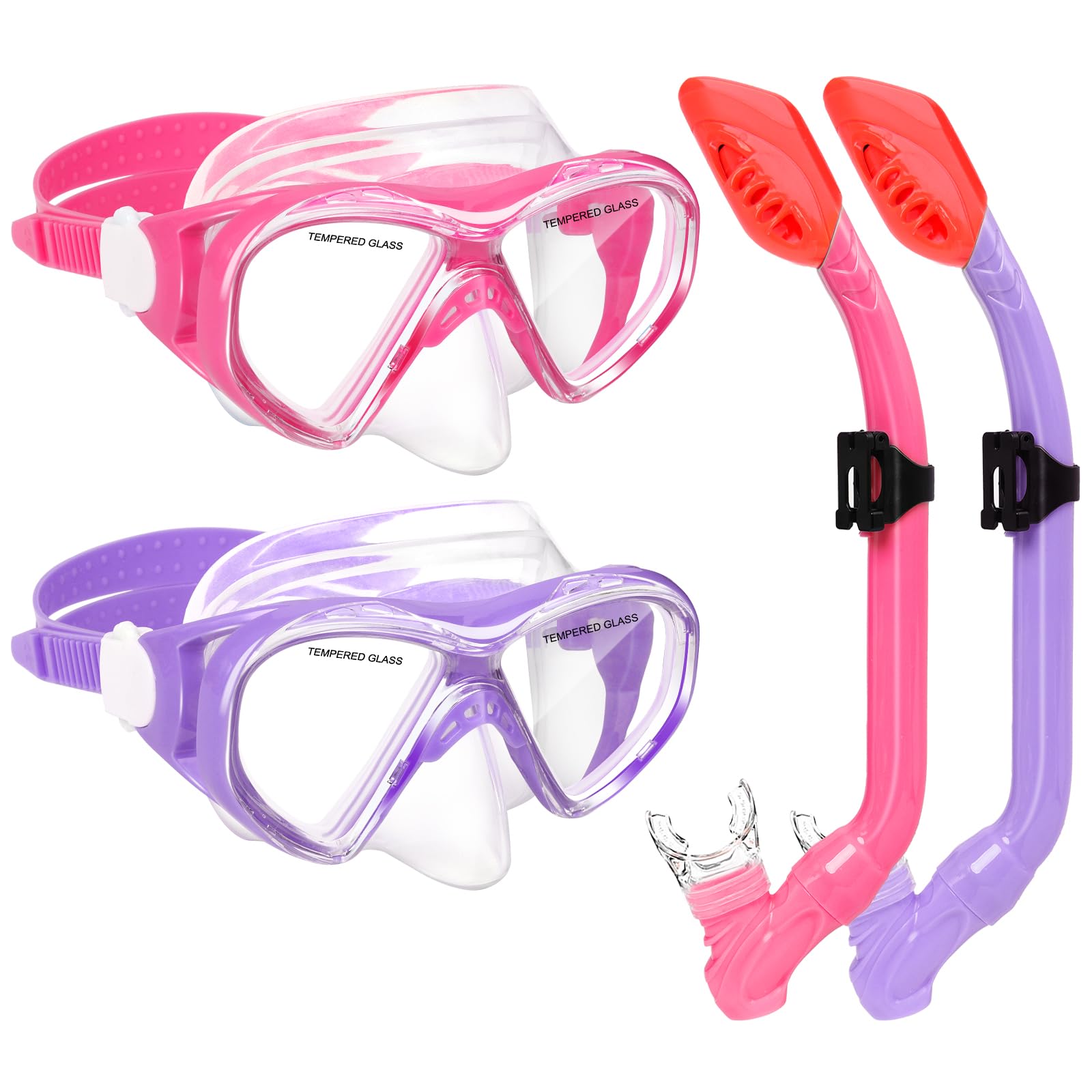 Set da snorkeling per bambini, con boccaglio a secco, per ragazzi e ragazze dai 5 ai 15 anni, maschera subacquea in vetro temperato e boccaglio, vista panoramica a 180 gradi (Z-2Set)