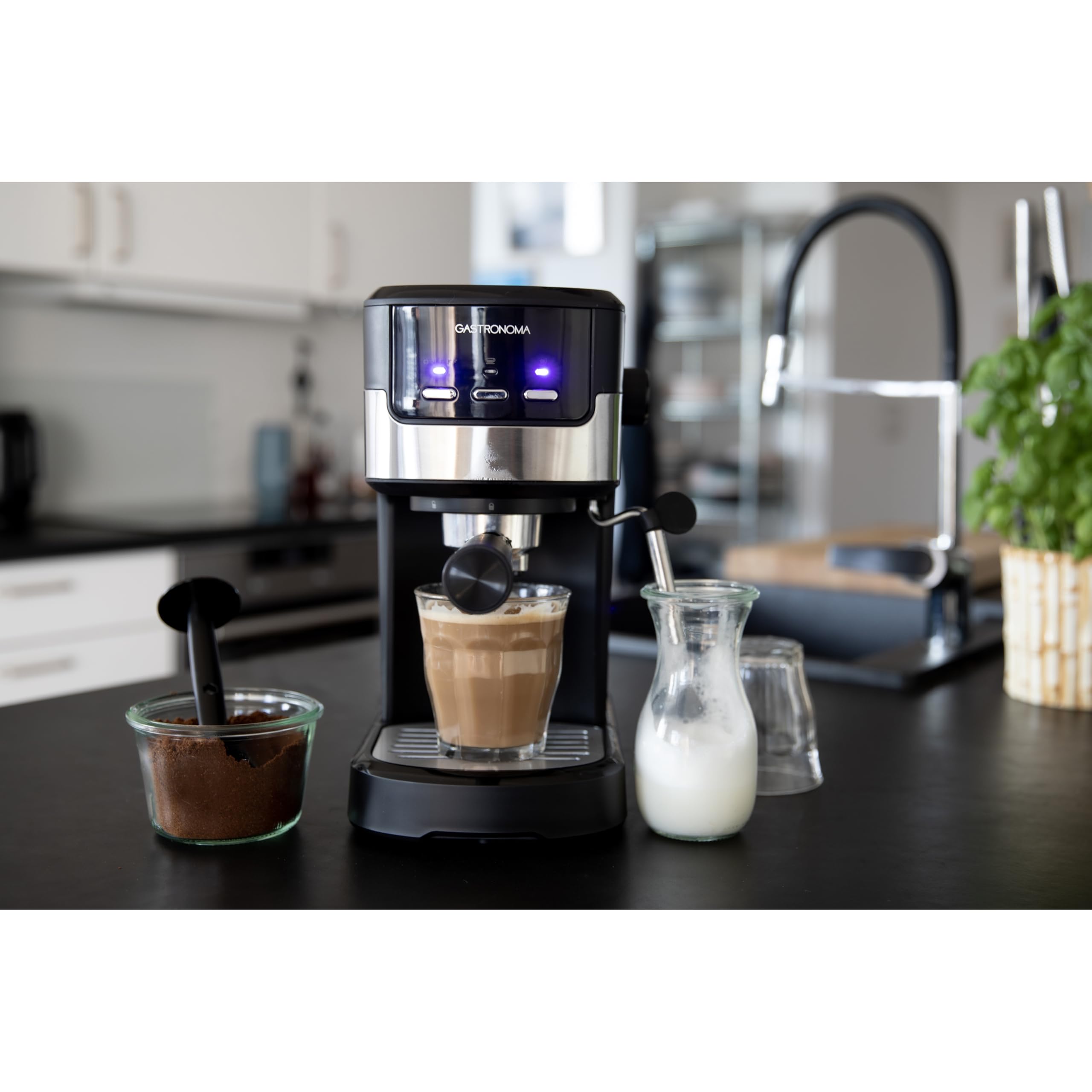 Gastronoma 18110002 - Cafetera espresso con café molido y espumador de leche - Cafetera con granos molidos - Negro