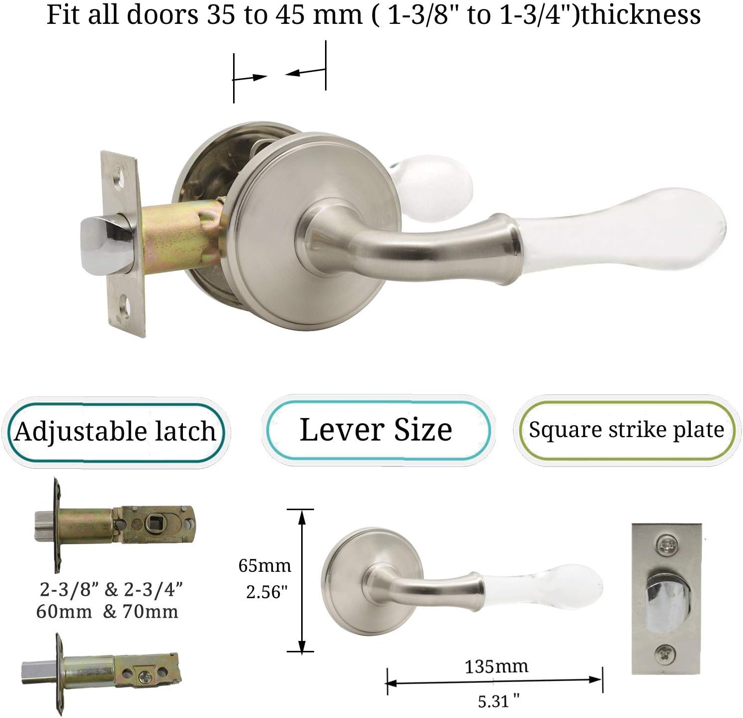 Exclusive Discount 80% Offer (3 Pack)Glass Passage Lever Door Handle with Lock,Passage Function for Hall/Closet, Satin Nickel,Drop Shape Lever Handle Keyless lockset Door Lever with Lock