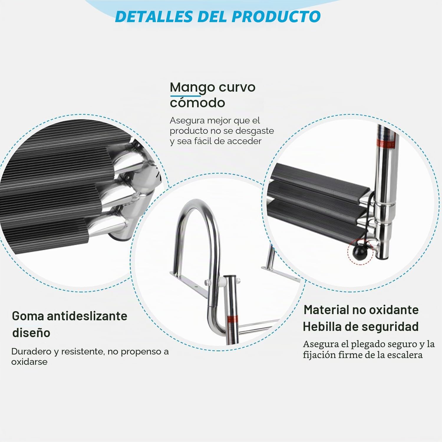 Escalera de baño de 4 peldaños, plegable, para barcos y piscinas, de acero inoxidable, telescópica, con asas y pedal ancho para marina