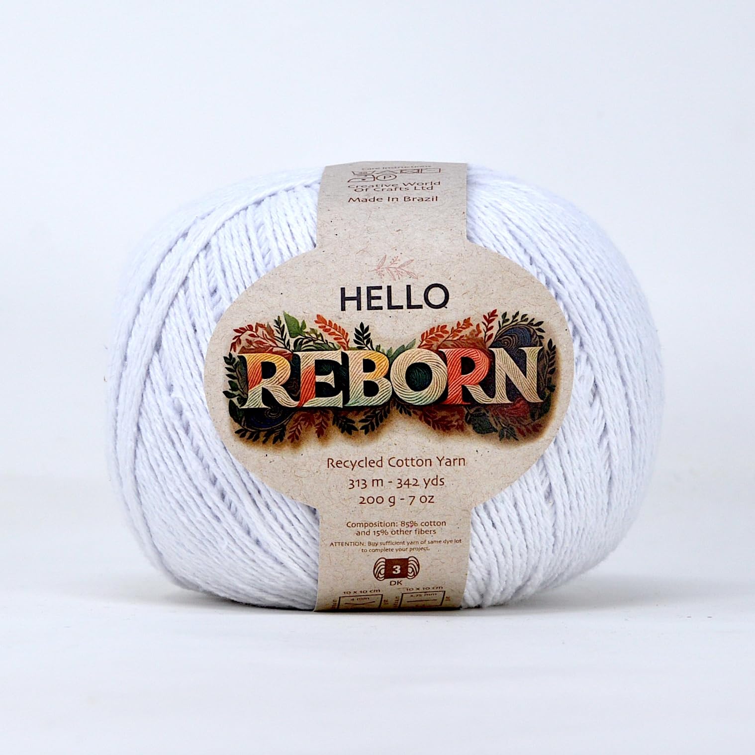 Reborn Recycled Cotton - White - 200g DK Crochet/Knitting Yarn