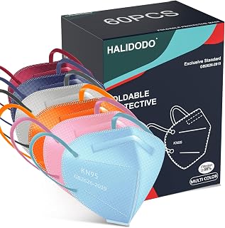 HALIDODO 60-Pack KN95 Face Masks 5-Ply Individually Wrapped Breathable Protection Multi-Color Adult Size