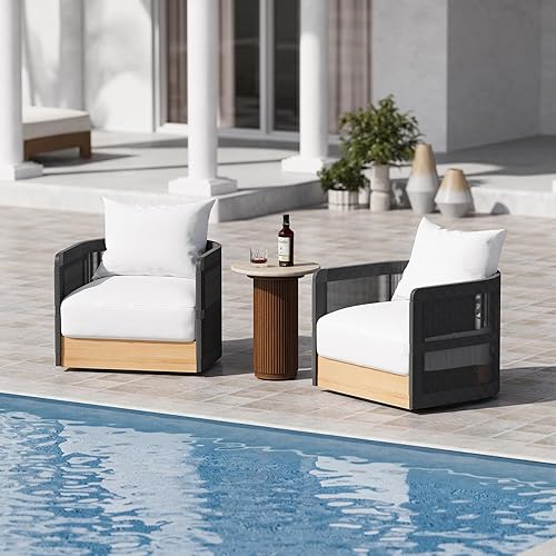 homary Silla giratoria de ratán para patio, muebles de mimbre para exteriores con cojín grueso a prueba de lluvia y marco de aluminio para jardín,