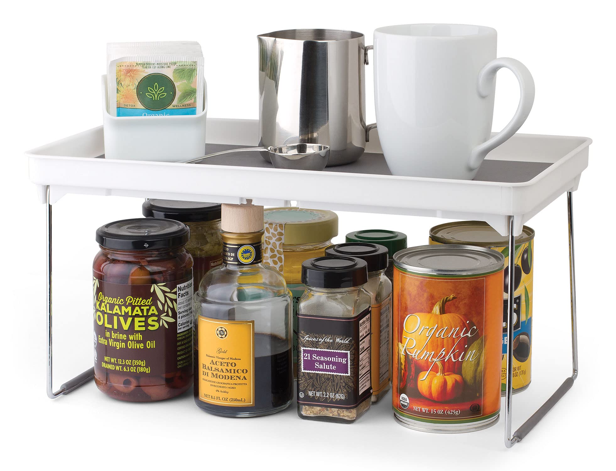 Perfect Life Ideas Folding Tray Cupboard Shelf Riser that Fits Most Kitchens - Cabinet Storage Shelf Rack - Kitchen Cabinet Organizer Shelf to Maximize Your Space