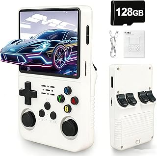 R36S Retro Video Game Console-3.5 Inches HD Screen,Open Source Linux System,3000mAh Rechargeable Battery,128G TF Card,30000+ Classic Video Games Portable Mini Game Console for Gifts-White