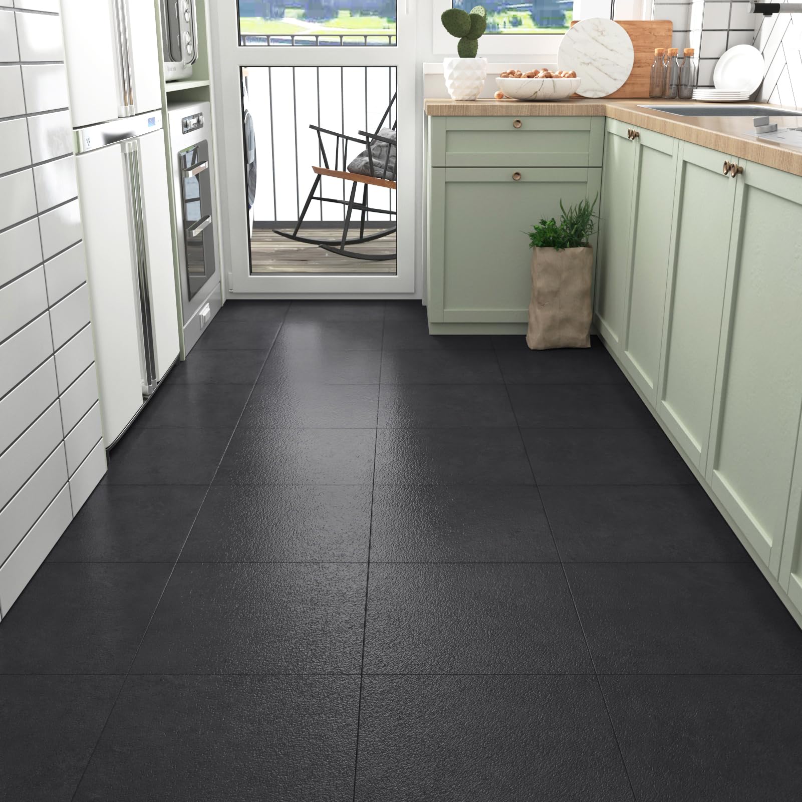 Lot De 30 Carreaux Vinyle Autocollant Noir - Revêtement De Sol Imperméable - 30x30 Cm - Neuf