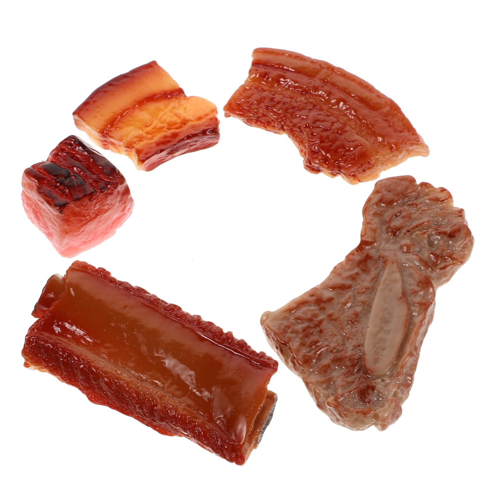 Alasum Simulated Braised Pork Ribs 5pcs Fake Bacon Artificial Pork Food Model Toys Simulation Grilled Rib Meat Display Photo Props Food Play Toy False BBQ Meat Prop