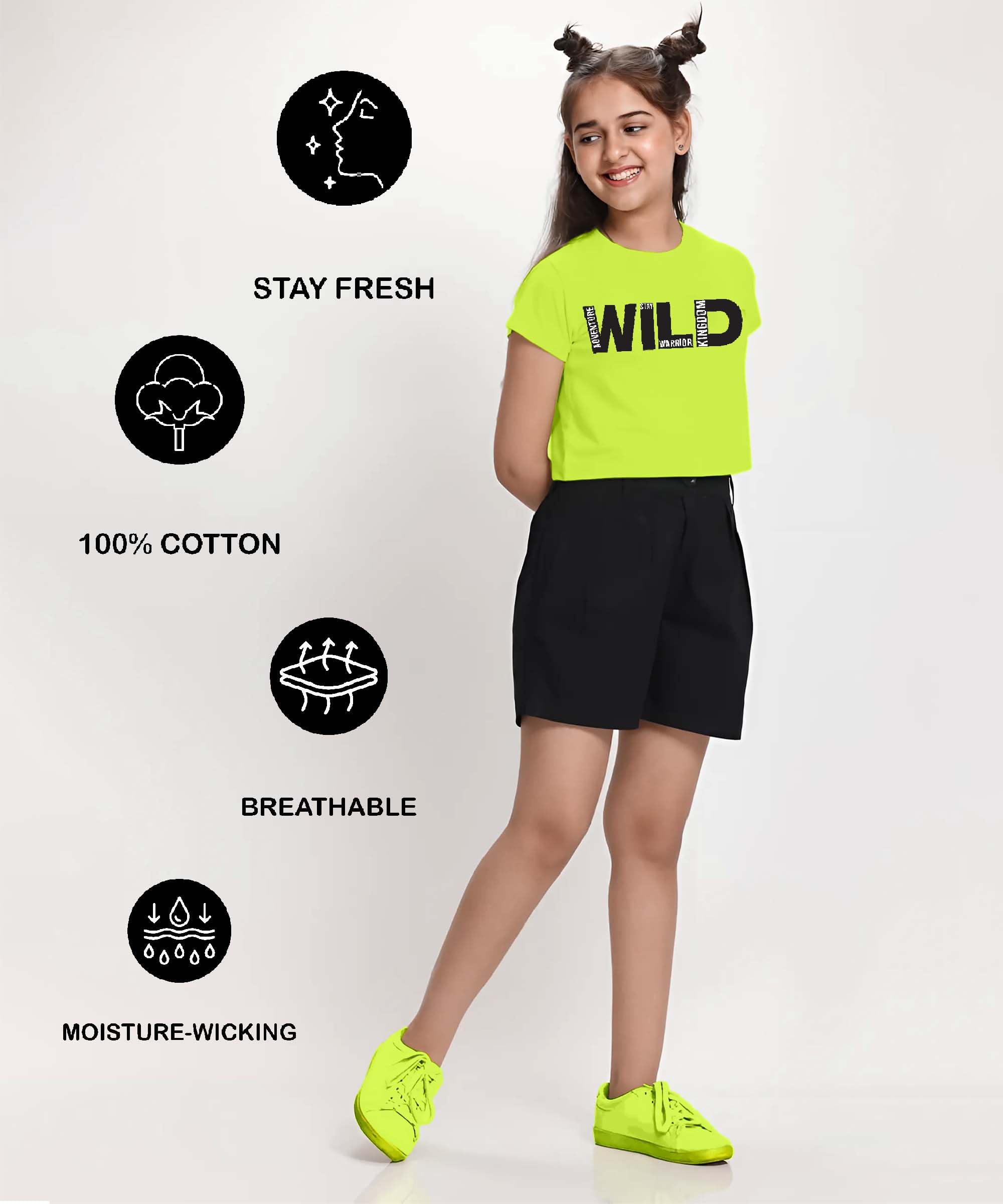KYDA KIDS® Top corto per ragazze, 100% cotone, maglietta elegante con stampa a mezza manica, vestibilità regolare per ragazza (confezione da 5)