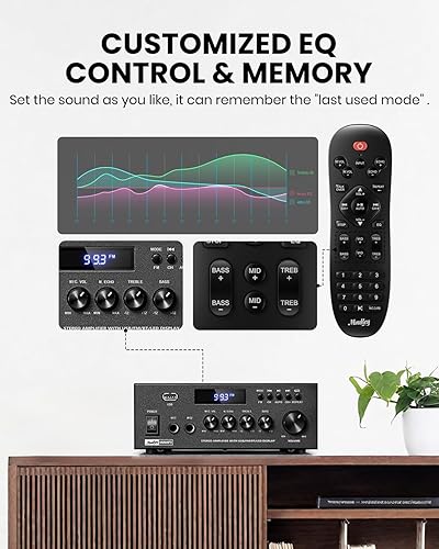 Miniatura 4 de Moukey Amplificador de audio para el hogar, receptores estéreo de 2.0 canales con Bluetooth 5.3, control remoto de función completa, FM, RCA, USB, 2