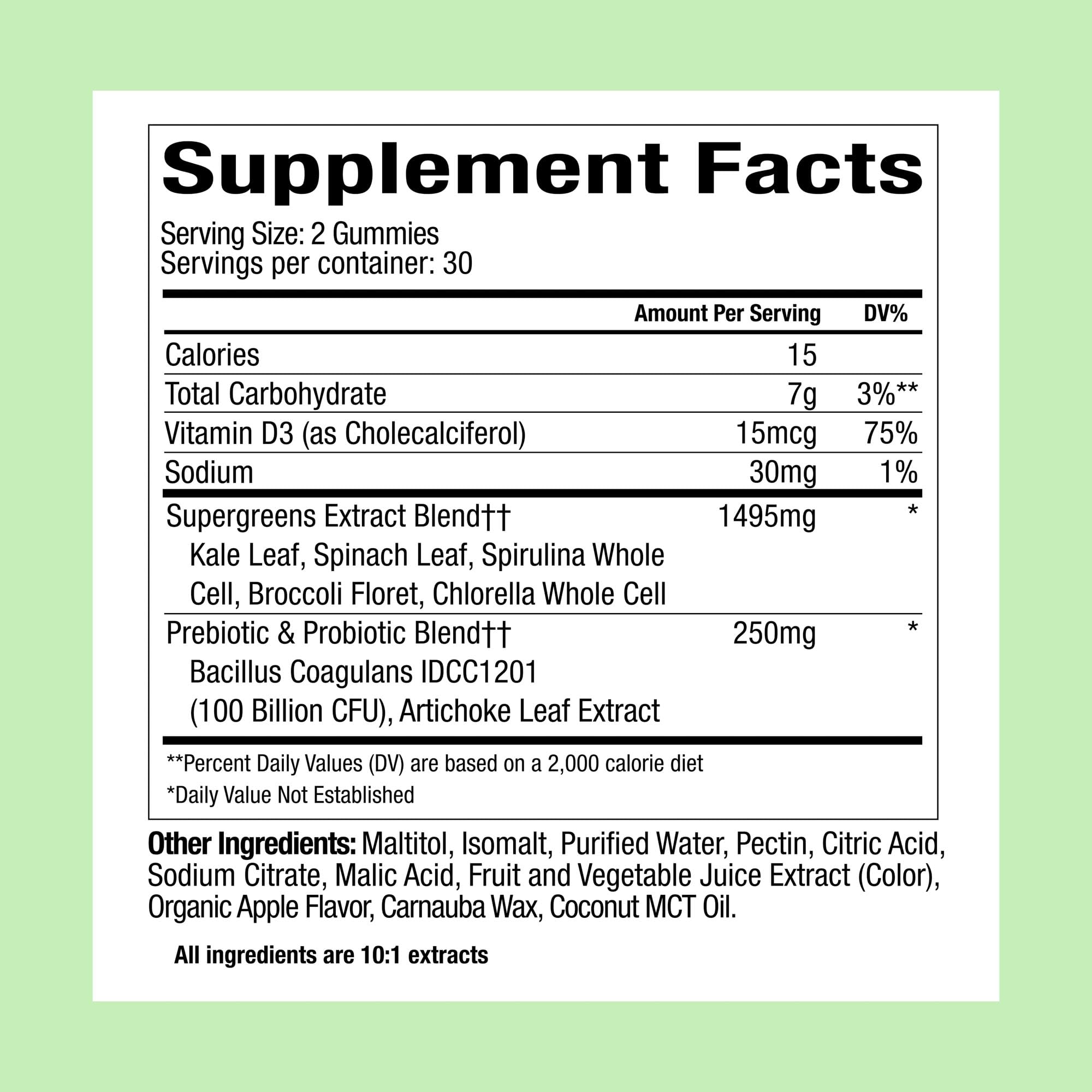 Plant People WonderGreens Veggie Gummies Super Greens with Probiotics Multivitamin Support Gummy for Wellbeing, Energy, Immune and Gut Health, Green Apple Flavor (60 Count)