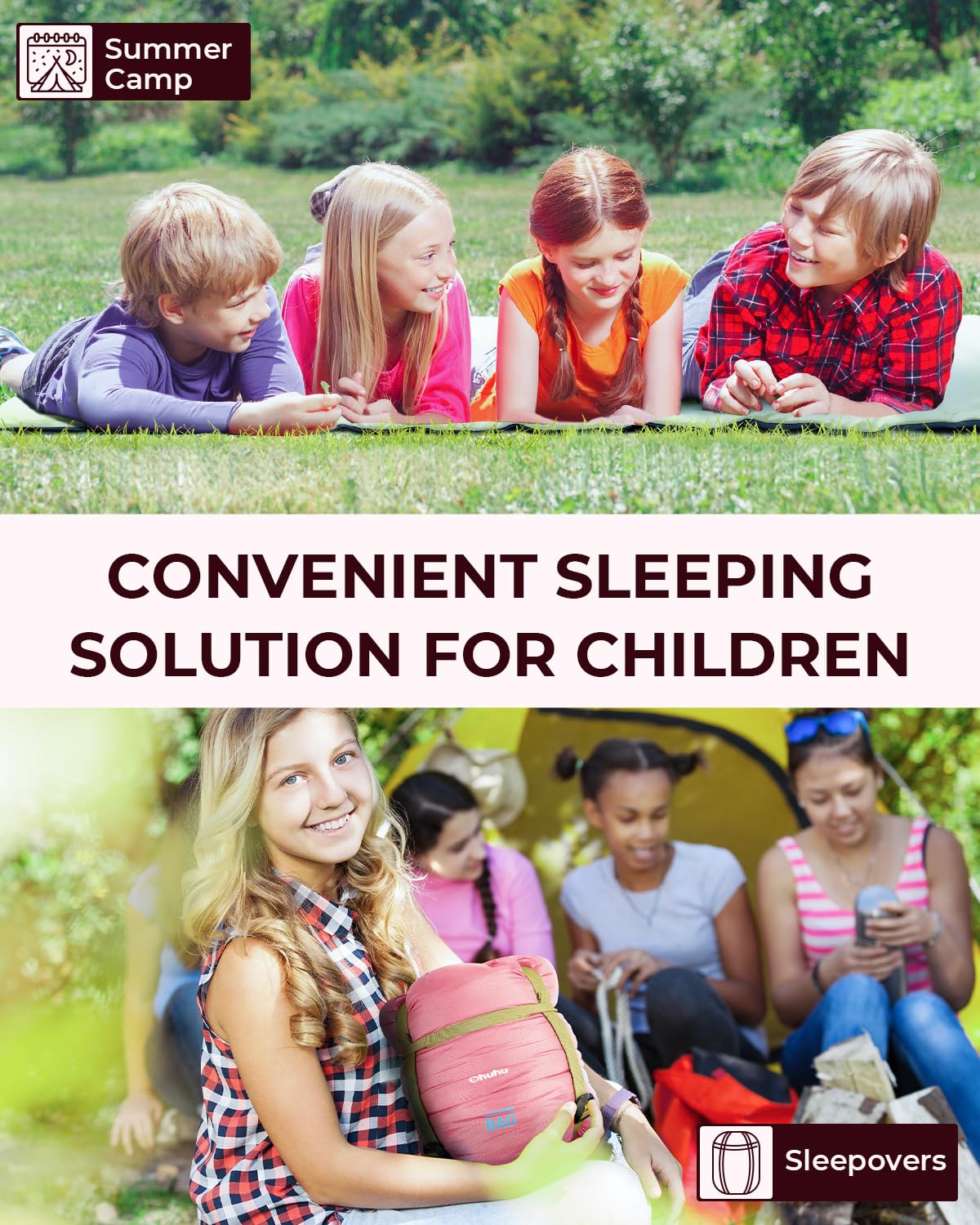 Saco de Dormir Compacto Ohuhu el Verano para Clima cálido, Ligero, portátil, Saco de Dormir para Adultos, niños, con Bolsa de Transporte, para Camping, Senderismo, mochilero y al Aire Libre, 15℃~25℃