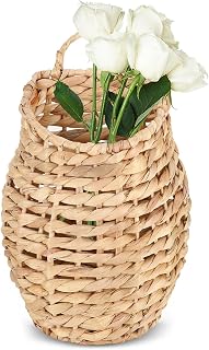 YRMT Water Hyacinth Woven Hanging Basket Wall Hanging Basket Decorative Front Door Basket Decor for Flower Plants Boho 15" x 10"